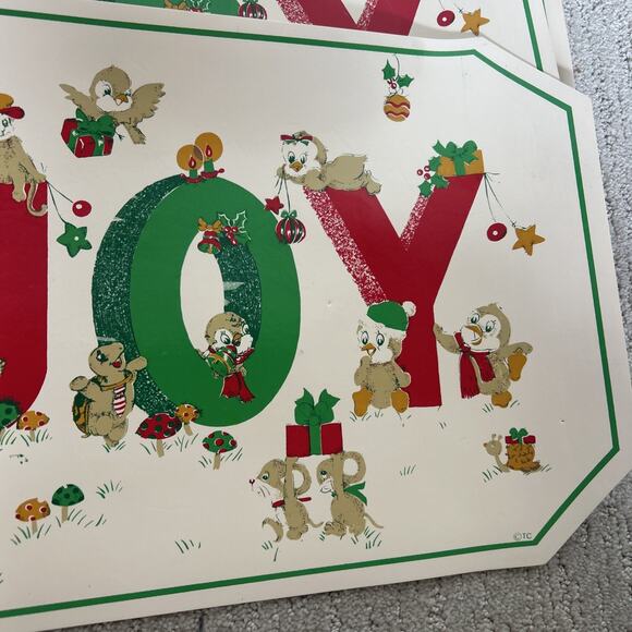Set Of 4 Vintage Vinyl Christmas Placemats “Joy” Goose, Turtle, Mouse Town & C - Picture 3 of 5